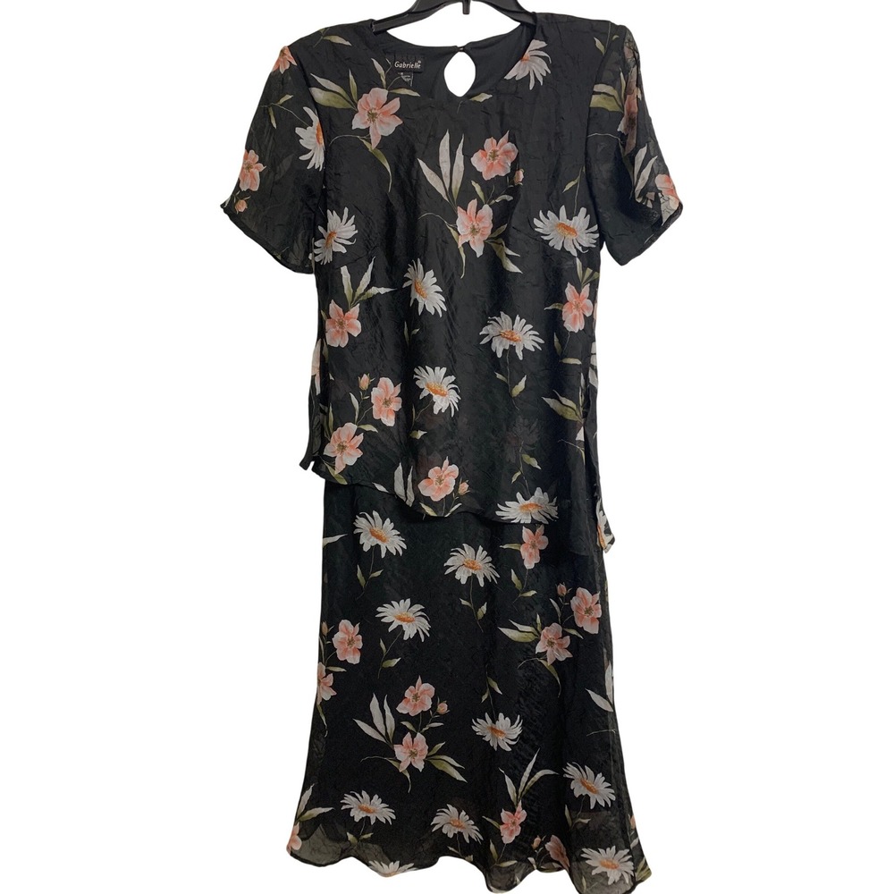 Mlle‎ Gabrielle Vintage Floral 2  Black Chiffon Maxi Dress Size 16